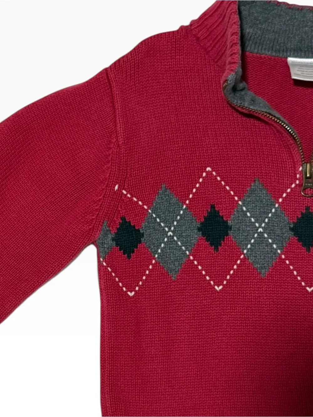 Gymboree 2007 Y2K Red Argyle Quarter Zip Sweater Size 4 Kids